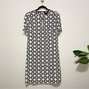 Banana Republic Navy Blue White Geometric Print Short Sleeve Silk Dress